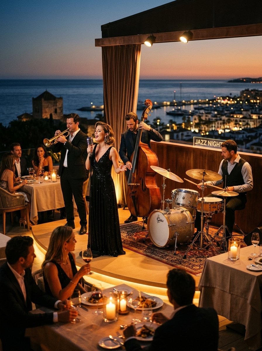 Jazz band on a restaurant terrace